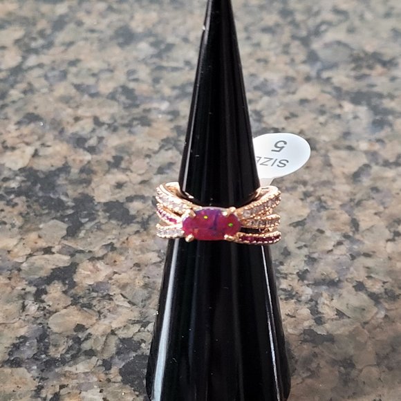 Bomb Party RBP6214 "The Nicole Ring" Ruby Fire Opal July Birthday Rose Gold Sz 5 - Picture 1 of 5